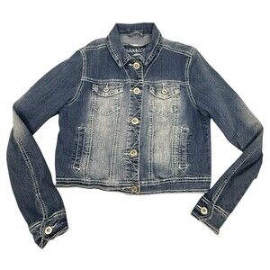 Maurices Jean Jacket Small Cropped Boho Blue Fade Denim Pockets Stretch Western